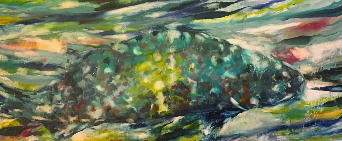 Painting of a spotted fish in green water