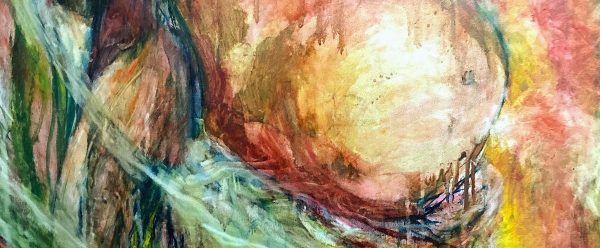 Painting of a pale sphere lit with feathered light
